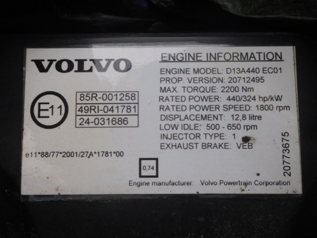 Двигатель без навесного оборудования VOLVO FH 13 FH13 D13A E3 440 480