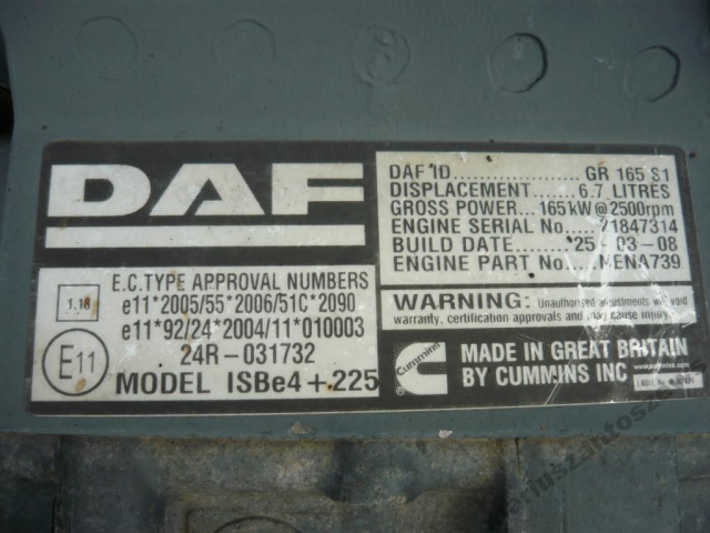 Двигатель PACCAR DAF LF 220 45 55 GR165S1 143TKM в сборе