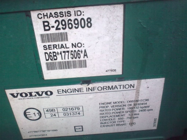 Двигатель Volvo FL 6 180 10000zl netto
